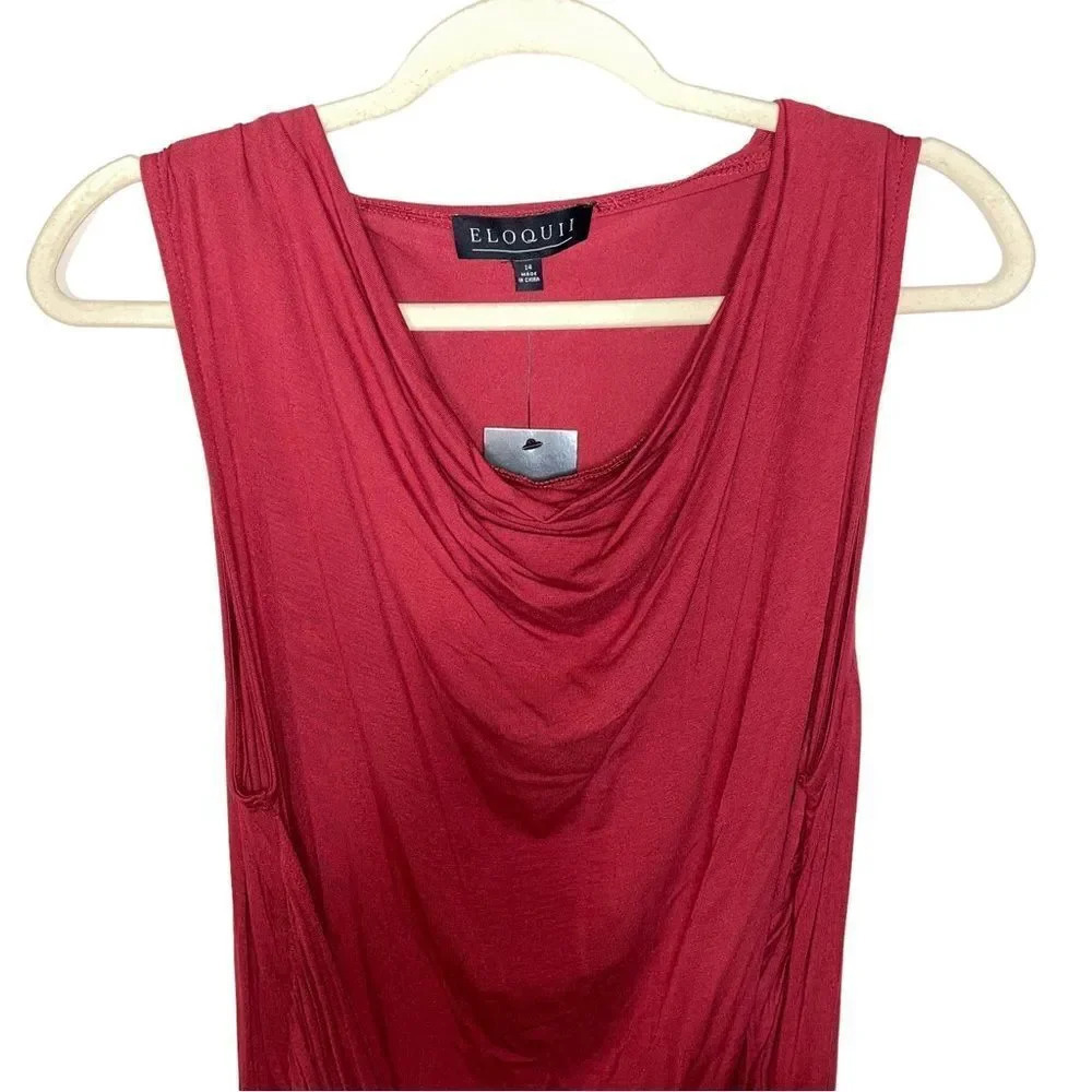 NWT ELOQUII Draped Wrap Front Ruched Red Sleeveless Top Blouse Shirt Size 14 NEW - Picture 8 of 14